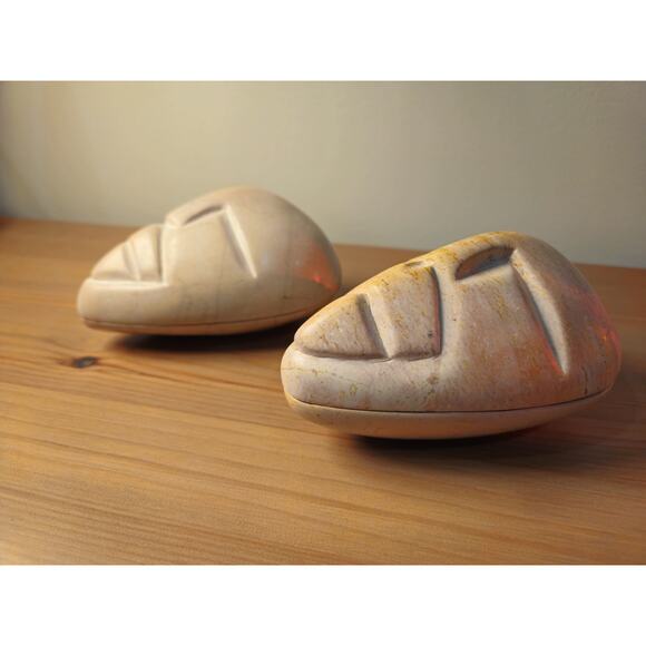 Pair of Hand-Carved Kenyan Soapstone Face Dishes – Carved Figurative Trinket - Picture 6 of 6